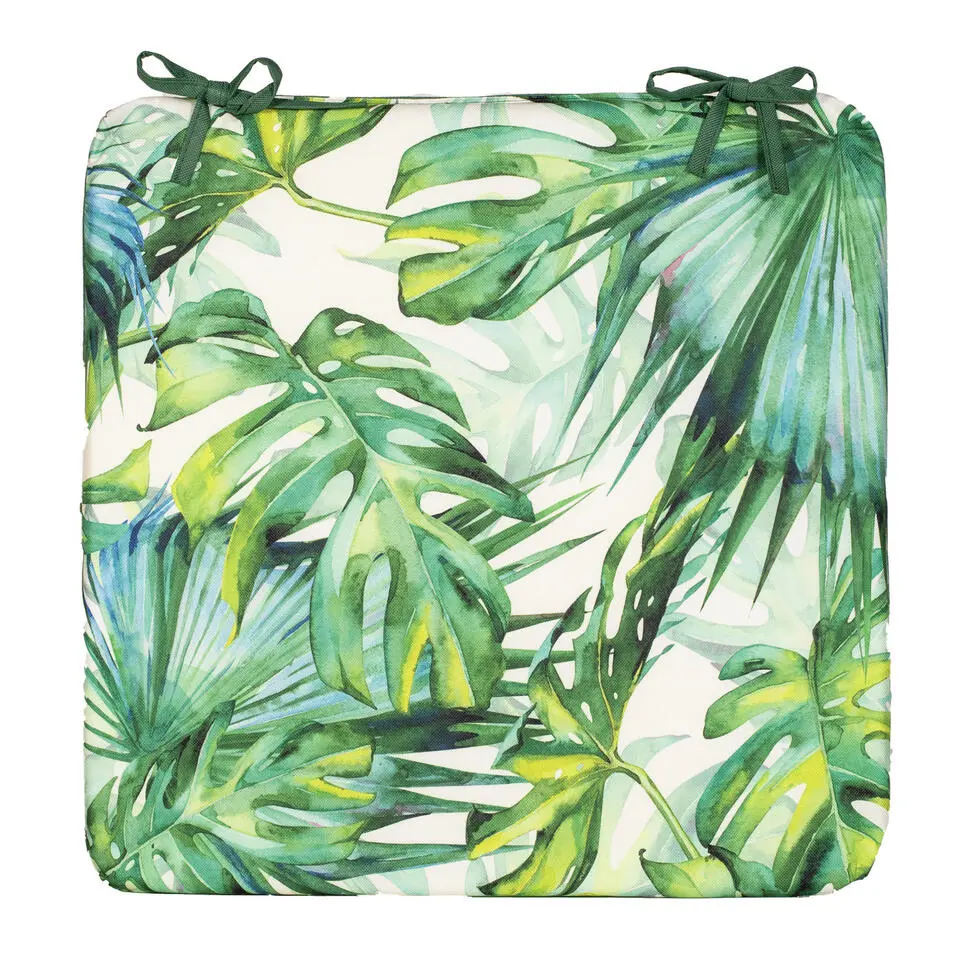 Anna's collection Stoelkussen monstera - wit/groen - 40 x 40 cm
