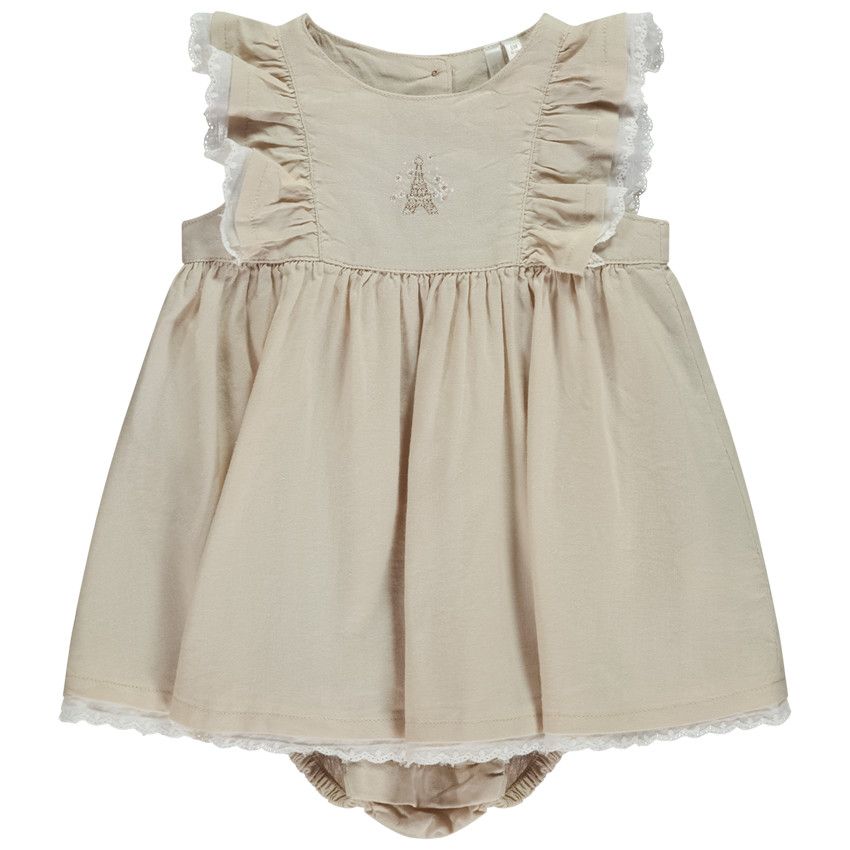 Robe body à manches volantées et Tour Eiffel brodée pour bébé fille - Ecru