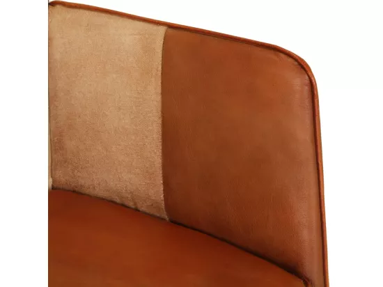 Fauteuil avec repose-pieds Marron Cuir véritable et toile