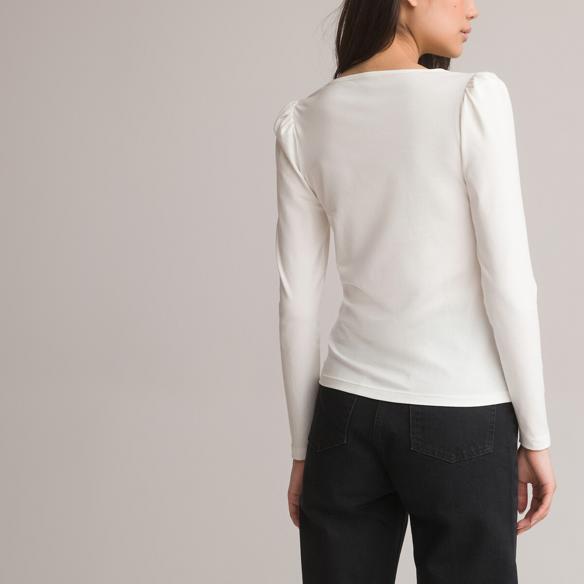 COLEÇÃO LA REDOUTE<br>Camiseta com decote quadrado e mangas compridas