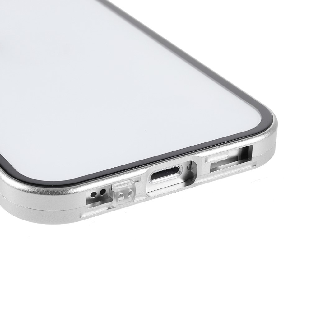 iPhone 13 Magnetische Alu Schutzhülle mit Panzer Glas Backcover   Privacy Displayschutz (Magnet-Technologie) - Silber