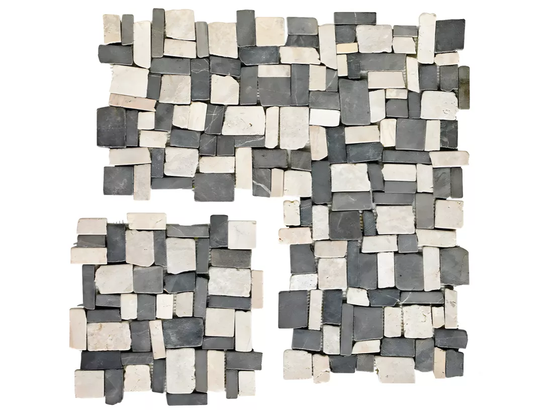 Carrelage mosaïque (Boite de 1m²) /Plaque de mosaïque mur et sol en marbre naturel coloris blanc/noir - 30 x 30 cm