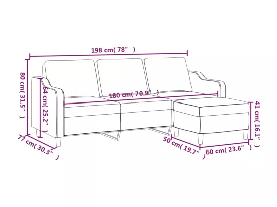 Canapé à 3 places avec repose-pieds Taupe 180 cm Tissu