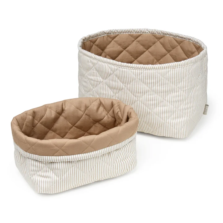Cam Cam Copenhagen - Gesteppte Aufbewahrungskörbe, classic stripes camel / camel (2er-Set)