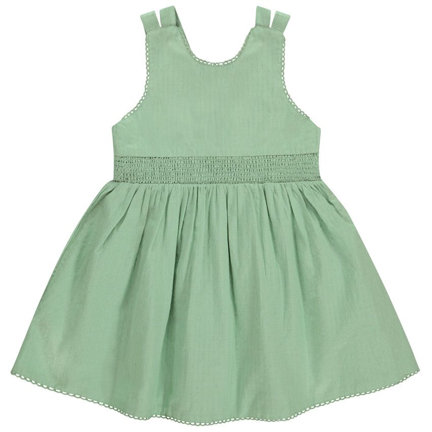 Robe à bretelles double en façonné pour bébé fille - Vert