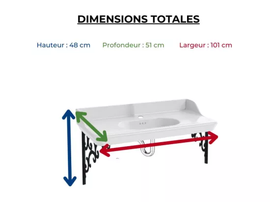 Pack plan vasque suspendu JACOB DELAFON Cléo 1889 + colonne droite + siphon chromé