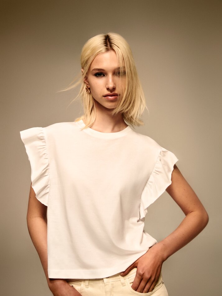 Camiseta com babados - Off-White