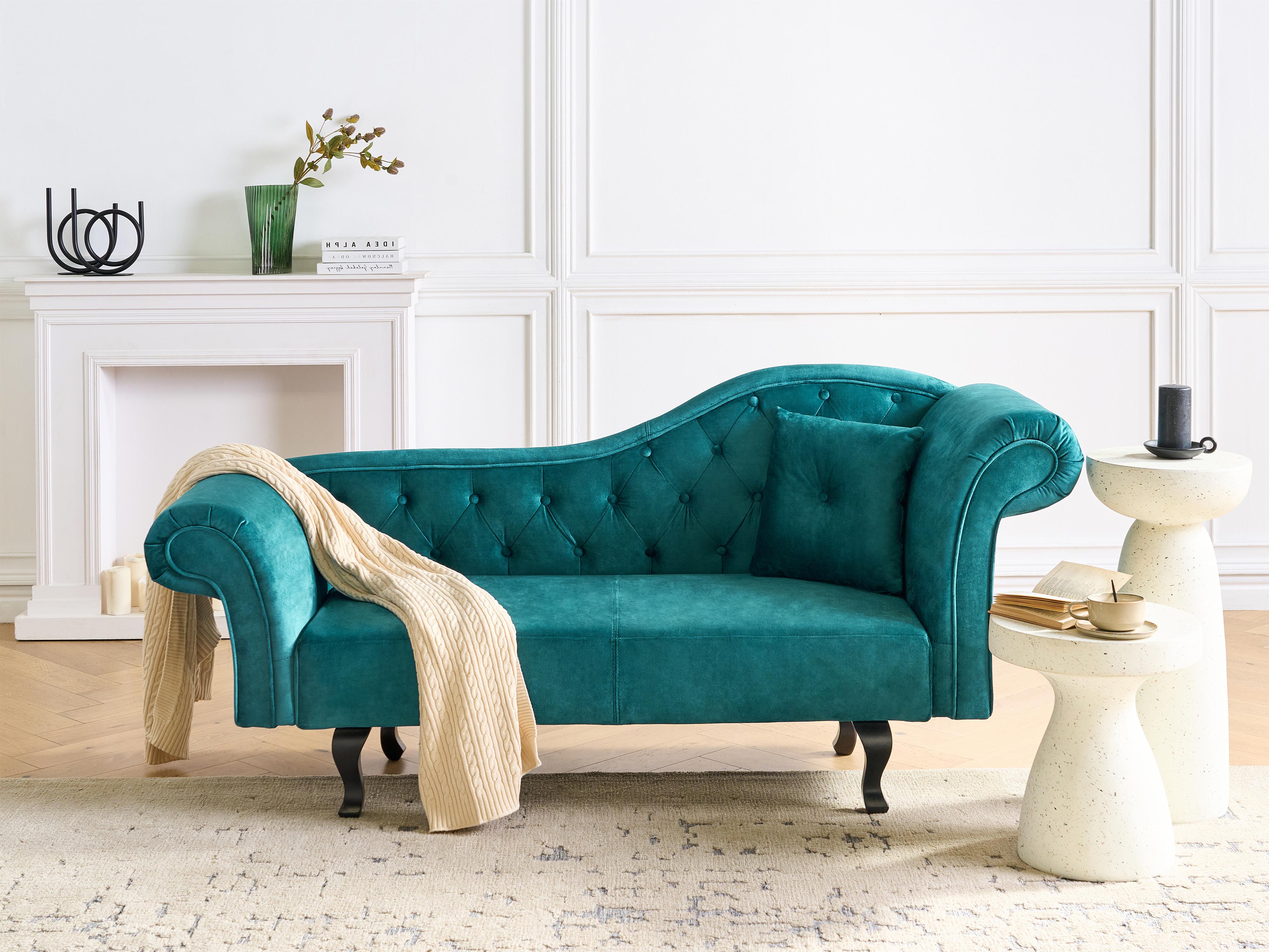 Rechtszijdige chaise longue LATTES II Fluweel Smaragdgroen met kussen