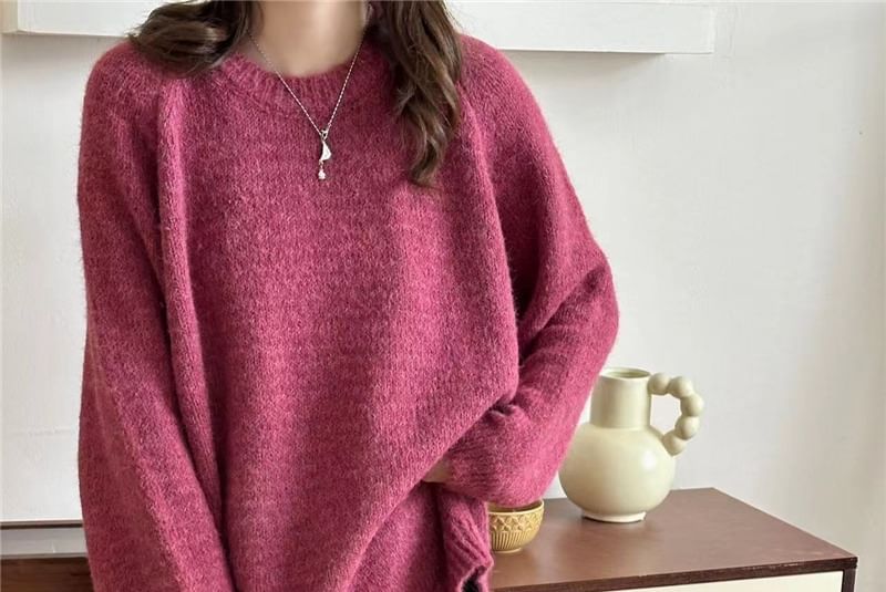 Beaustreet - Ronde hals effen oversized gebreide trui