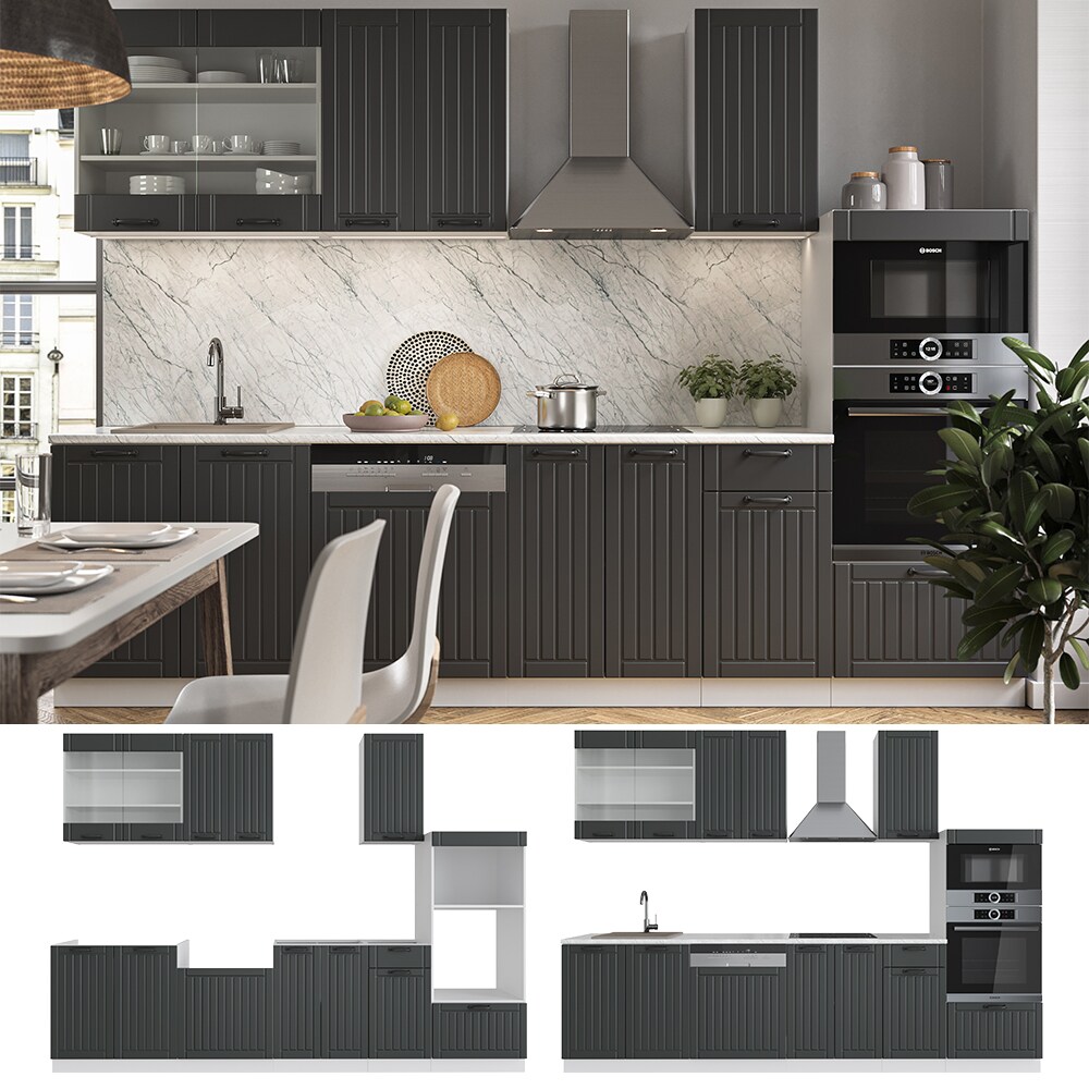 Vicco Küche Fame-Line 240 cm Küchenzeile Landhaus Küchenblock Einbau Anthrazit