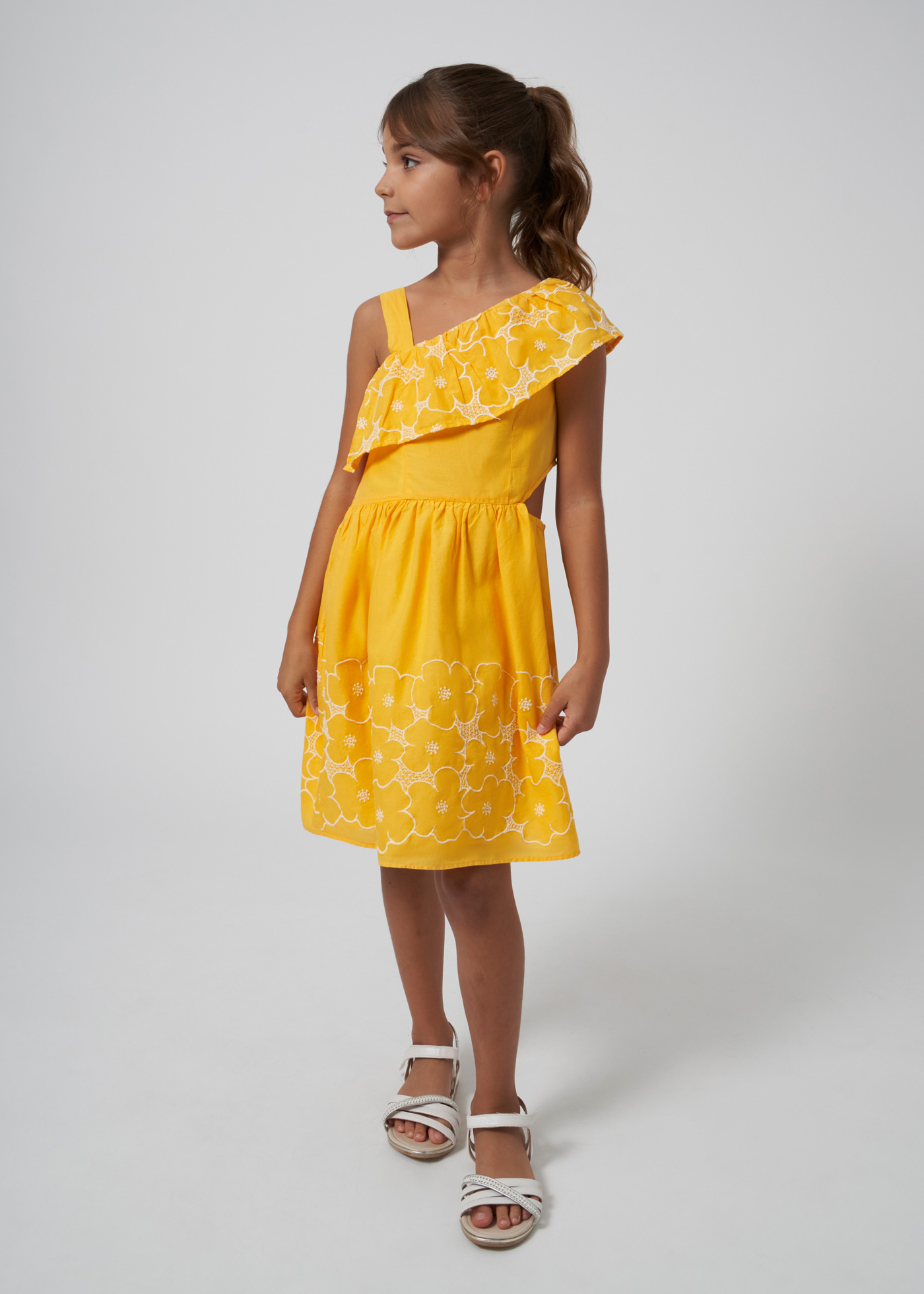 Vestido assimétrico bordado para meninas, Tile