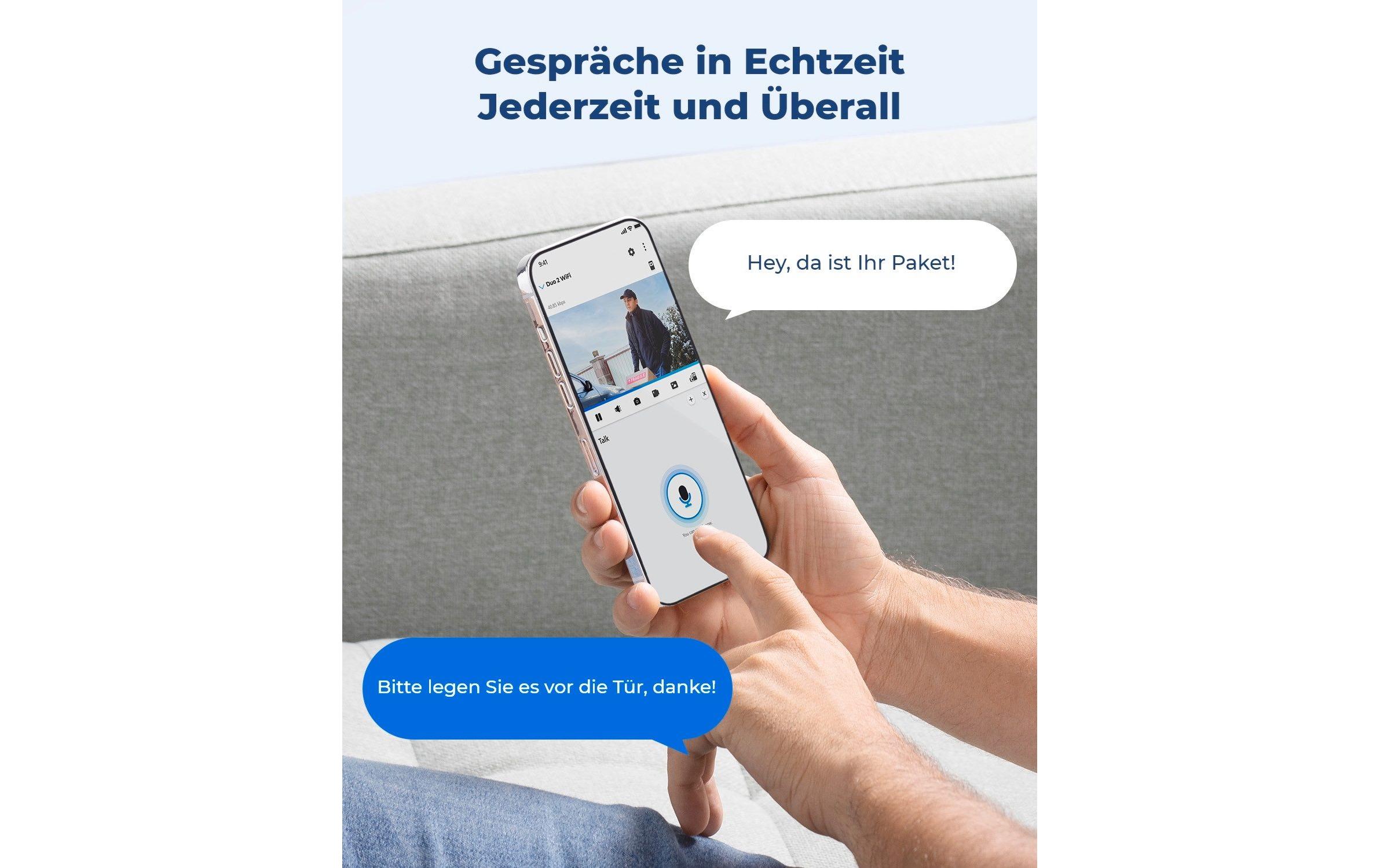 Netzwerkkamera Duo W730 180° 4K Wifi Kamera + 64 GB SD<br>Smarte wetterfeste 4K WLAN Dual-Kamera mit 180° Ultra-Weitwinkel, Spotlights, Personen-/Autoerkennung, farbige Nachtsicht, 2.4/5 GHz Dualband-WLAN für optimalen Empfang bis zu 50 m im Freien i