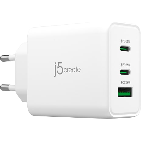 J5 USB-C og USB-A GaN oplader 65 W - hvid