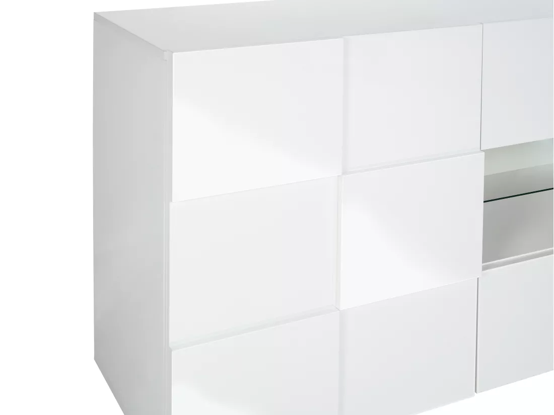 Buffet CALISTO - LEDs - 2 portes & 2 tiroirs - Blanc laqué
