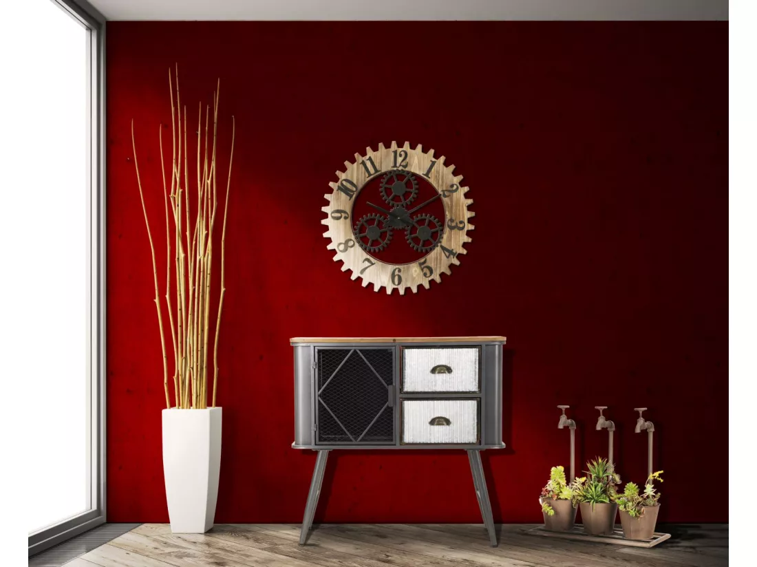 Horloge murale en métal et bois marron Ø cm 60x4