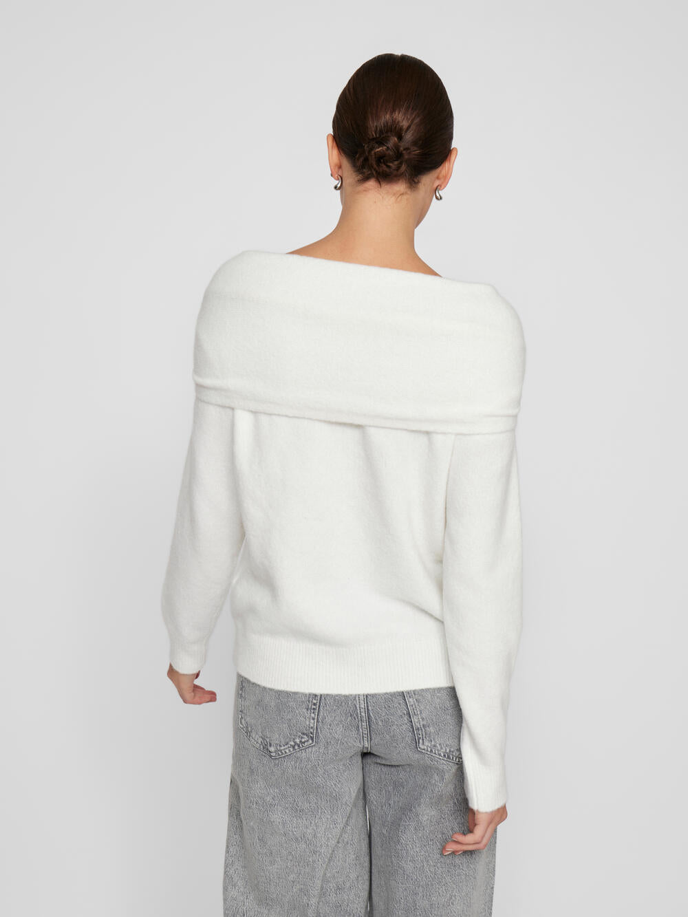 Vila  Vikenya L/S Off Shoulder striktrøje - Cloud Dancer