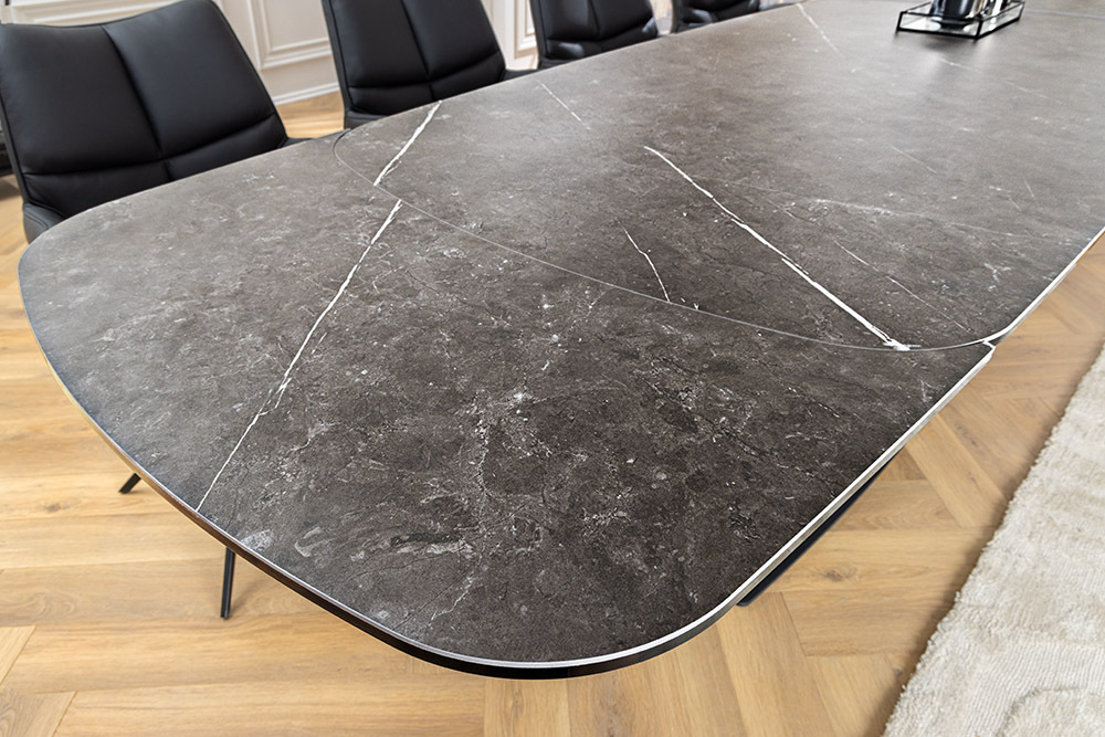 Ausziehbarer Esstisch PAPILLON 180-260cm graphit Keramik Marmor schwarz Metall