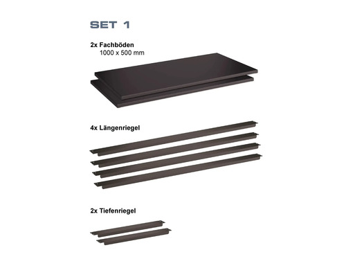 Vario-plankenset Schulte 40x50 cm incl. 4x lengterails en 2x diepterails, zwart getextureerd, insteeksysteem