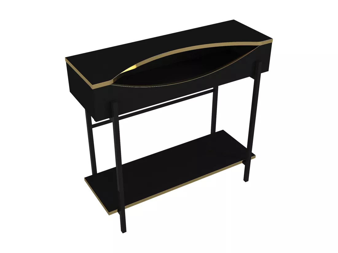 Console avec 1 étagère et 1 niche - Noir et Doré - MERIOVA