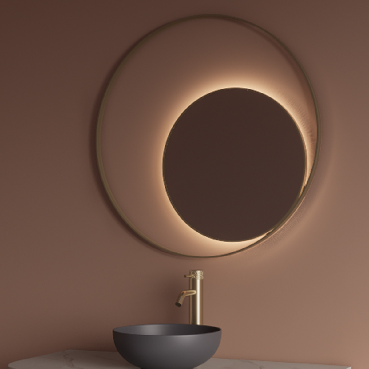 Gliss Design Kosmos spiegel rond met cirkel 80cm mat goud met handsensor