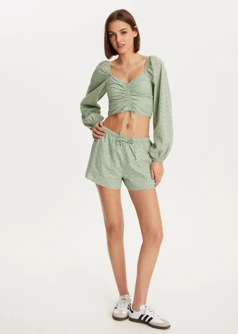 Broderie crop top groen (GRN.M)