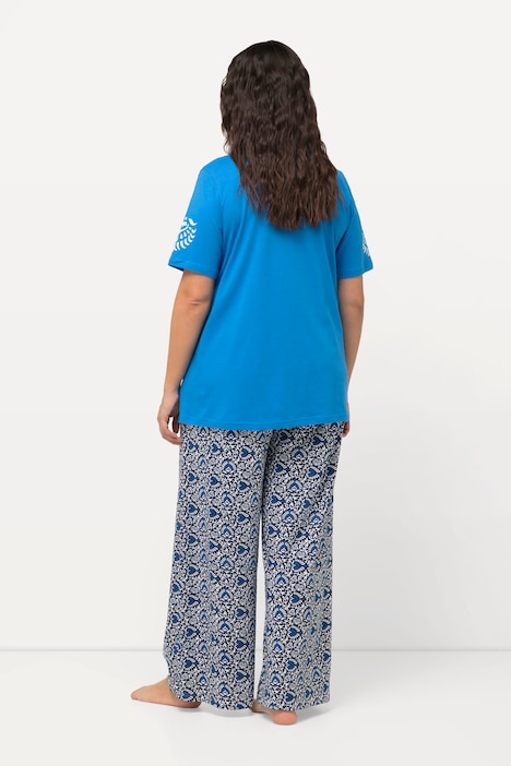 Pyjama, floraler Druck, V-Ausschnitt, Halbarm