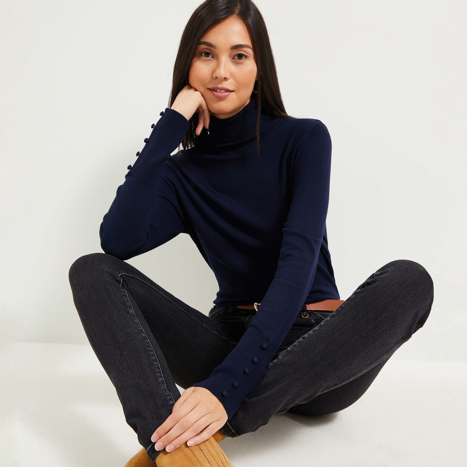 Pull col roulé femme