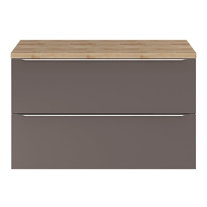 Ensemble salle de bains l.100 cm meuble à suspendre Imandra gris taupe brillant + plan de toilette décor chêne