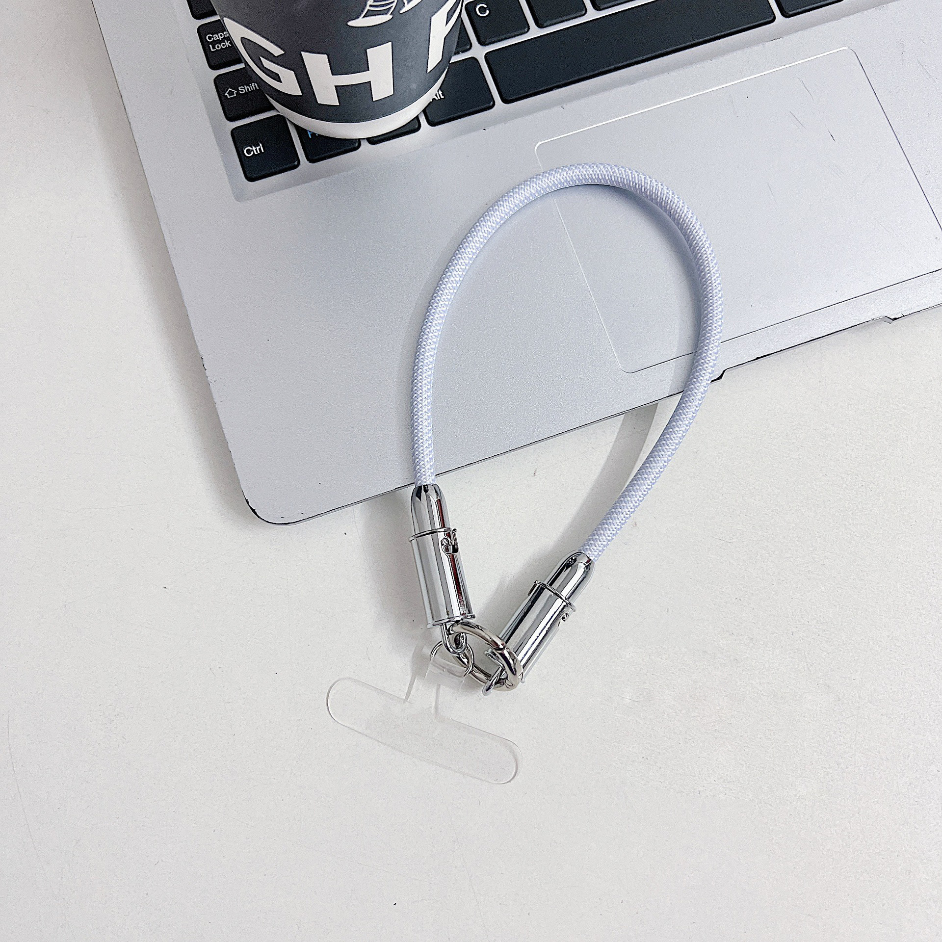 (30cm) 60W 2in1 USB C auf USB C Ladekabel Datenkabel Handy Kette Phone Charms Anhänger Handgelenkschlaufe mit Universal Einlage - Lila