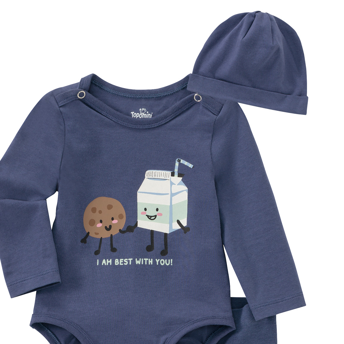 Topomini Newborn Langarmbody, Hose und Mütze im Set dunkelblau