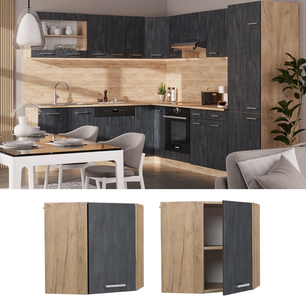 Vicco Eckhängeschrank R-Line Schwarz Beton Eiche 57 cm