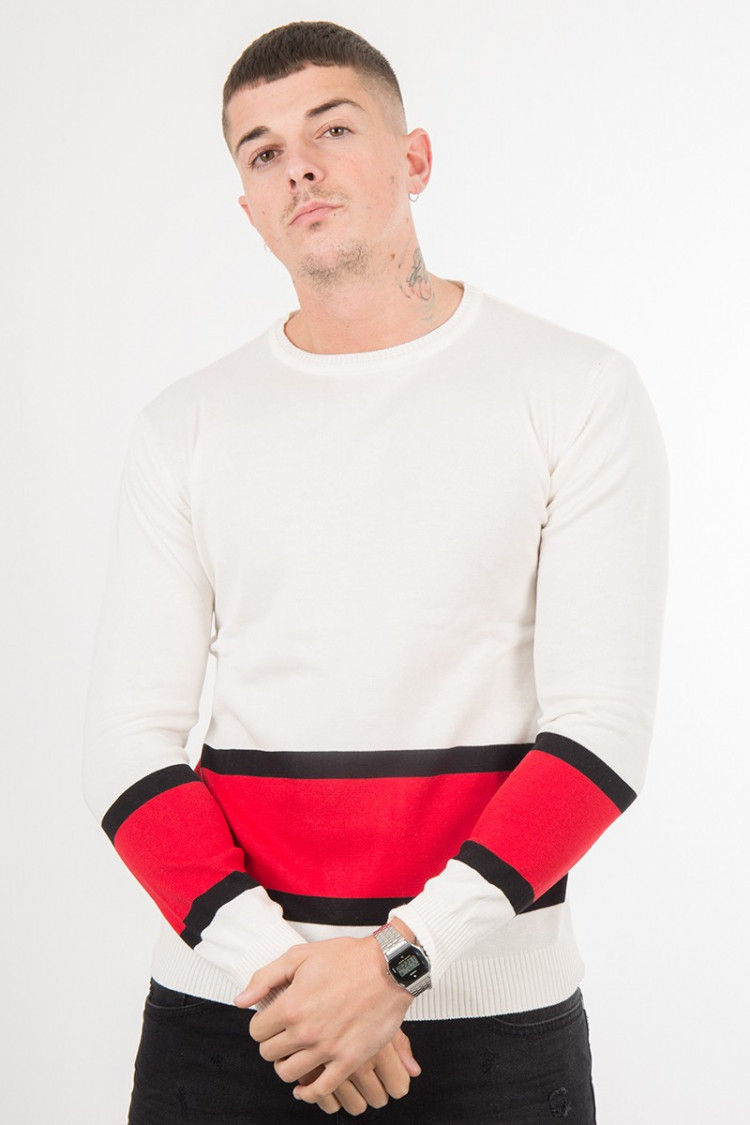 Pull écru à bandes