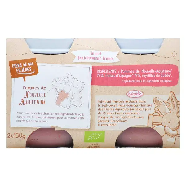 Babybio Frutas em Pote Maçã Morango Orgânico +6 meses 2 x 130g