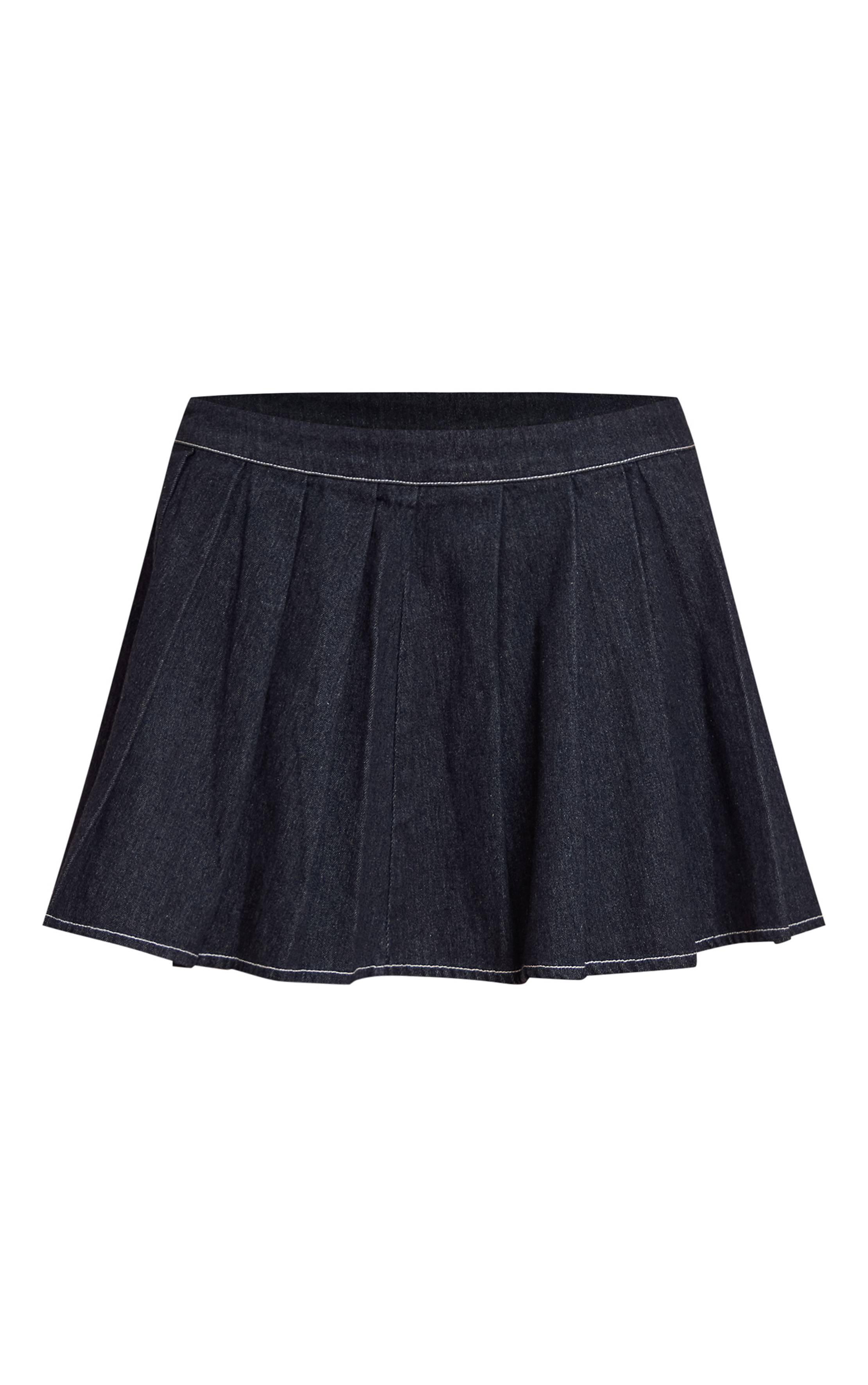 Bleu Indigo Jupe Mini Plissée En Denim