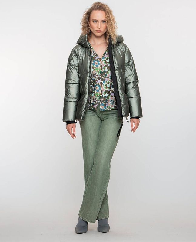 Geisha - Jas 58516 - Soft Green Metallic - Dames - Gewatteerd - Met Capuchon