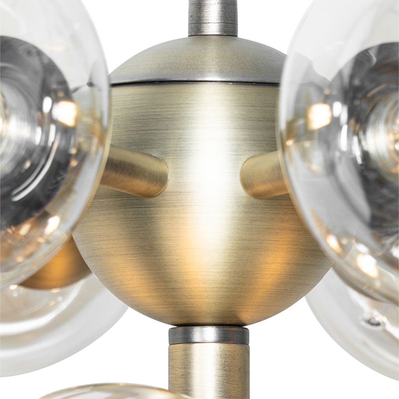 Hanglamp brons met amber glas 13-lichts - Bianca