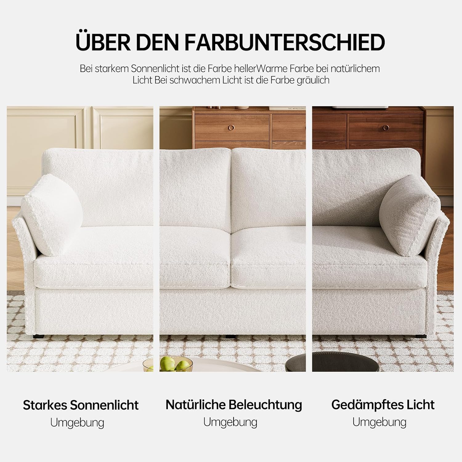 Guyii 186 cm Stoffsofa 3-Sitzer – Weiches Polstersofa für Wohnzimmer, Bequeme Couch in Hellfarbe, Moderne Stoffcouch mit Armlehnen,Ideal als Loungesofa
