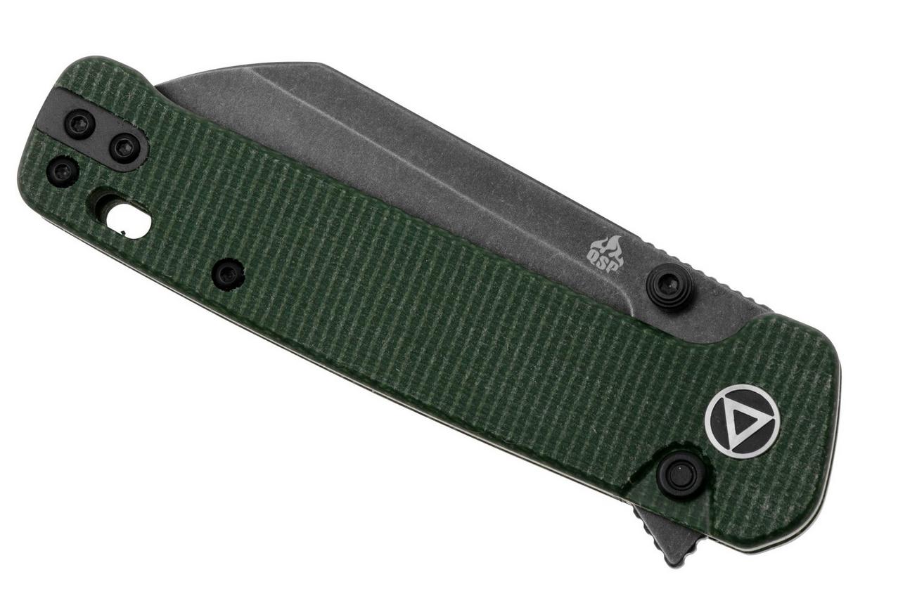 QSP Knife Penguin Button Lock QS130BL-C2 Black, Green Micarta, zakmes