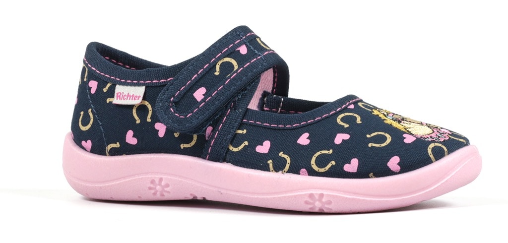 Richter Hausschuh  Klettschuh, Kindergarten Schuh mit süssem Print