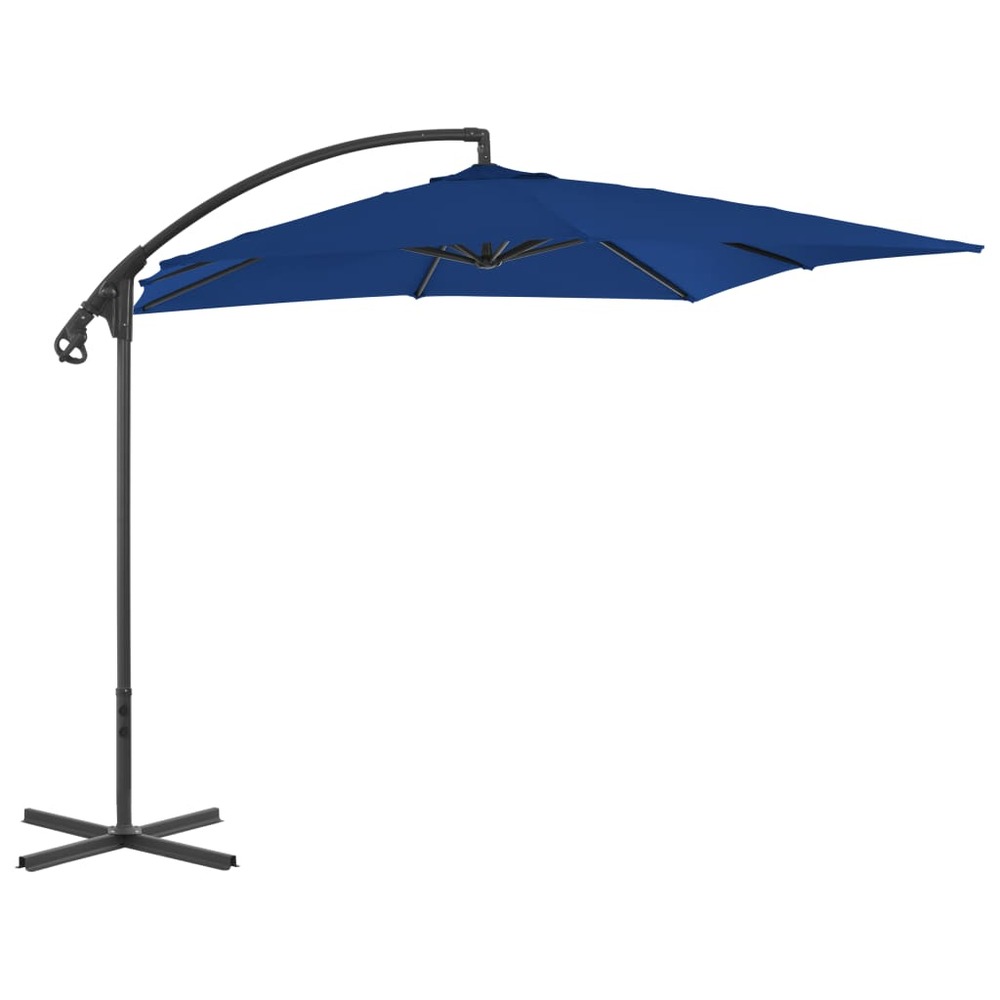 Parasol meuble de jardin déporté avec mât en acier 250 x 250 cm azuré