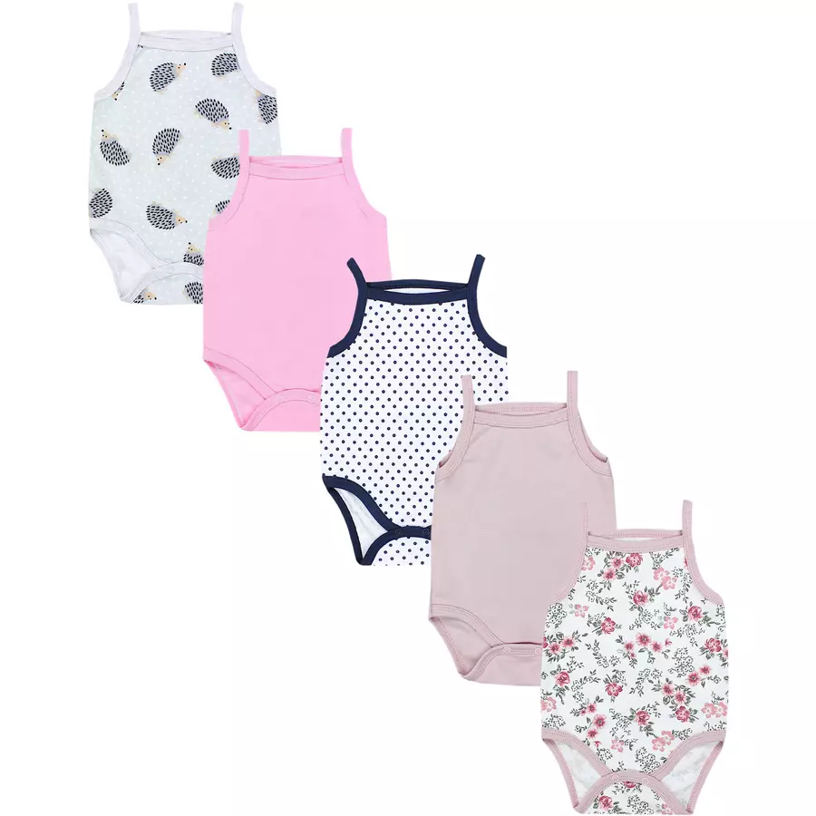 TupTam Mädchen Babybody mit Spagettiträger Sommer 5er Pack rosagrau