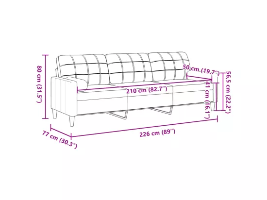 Canapé 3 places avec oreillers gris clair 210 cm velours