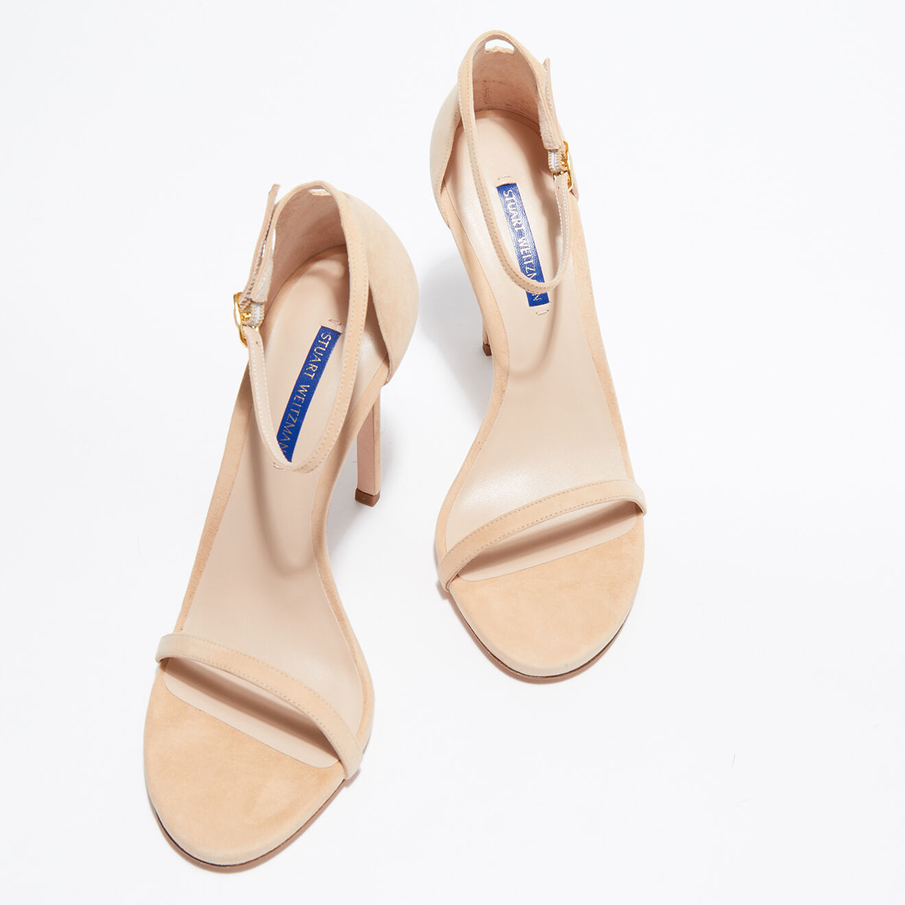Stuart Weitzman Sandales en Velours de Cuir Nudist beiges - Talon 12,5 cm