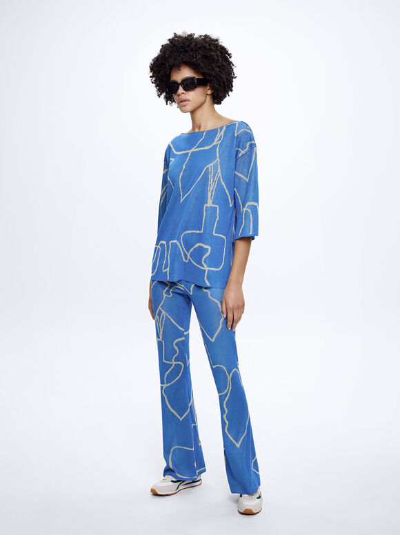 Calças Jacquard - Azul