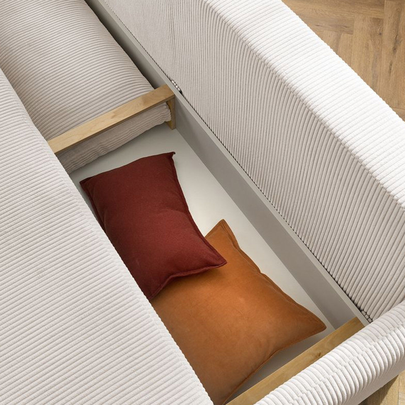 Bobochic Canapé convertible coffre marcel velours côtelé beige  - 211x100x86 cm