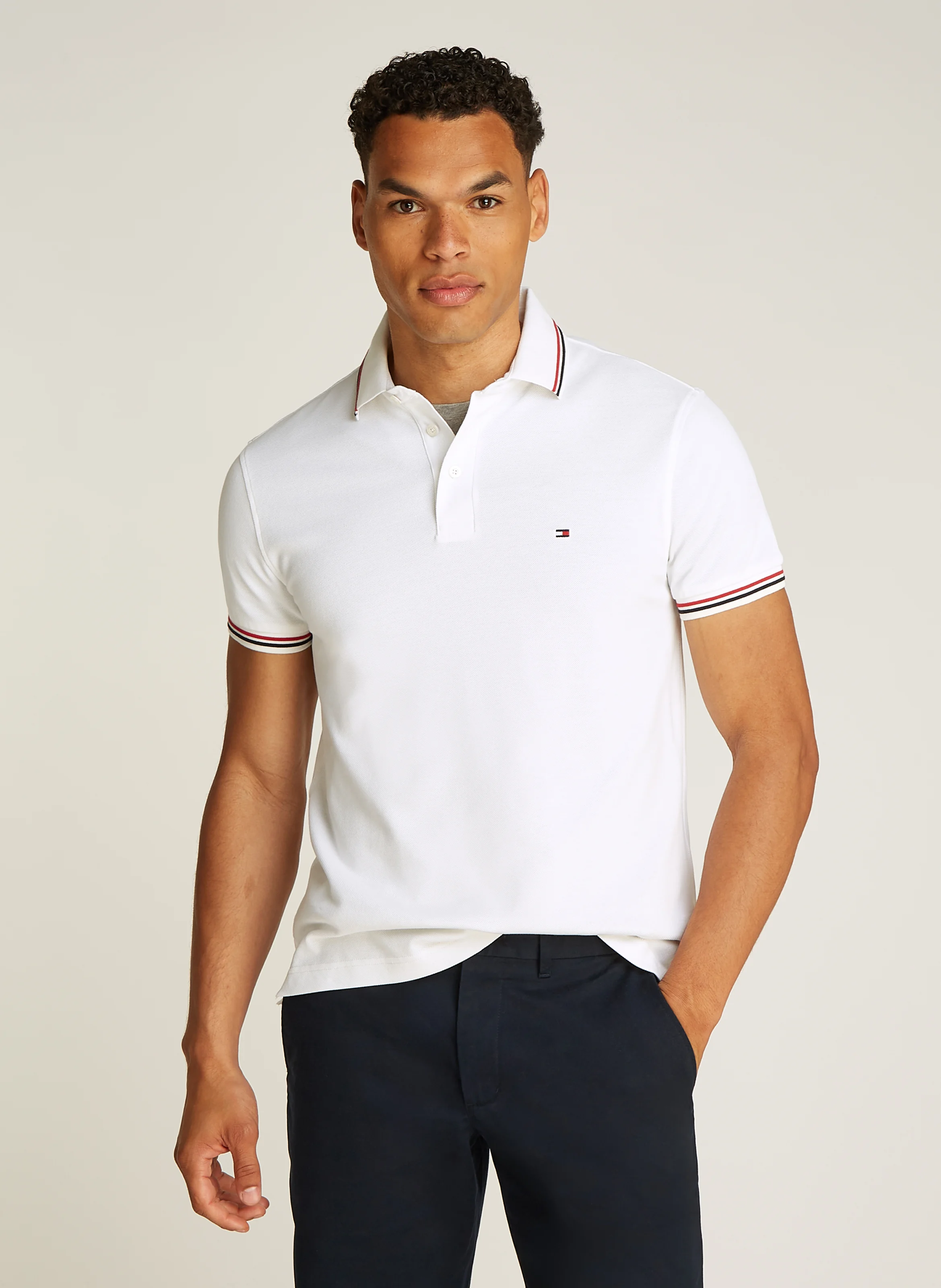 Polo droit en coton bio mélangé | Blanc