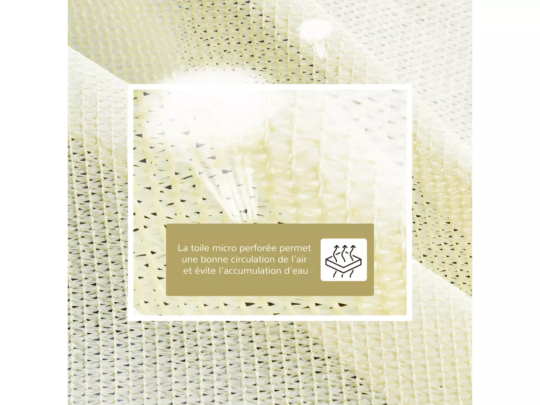 Voile d'ombrage rectangulaire 3 x 4 m polyéthylène haute densité résistant aux UV coloris crème