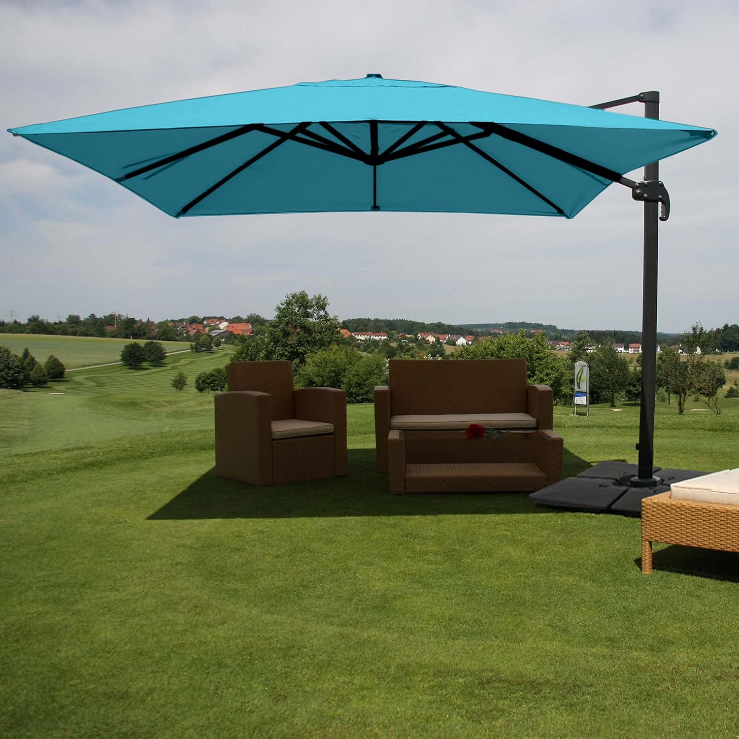Mendler Gastronomie-Ampelschirm HWC-A96, 3x4m (Ø5m) Polyester Alu/Stahl 26kg mit Ständer drehbar