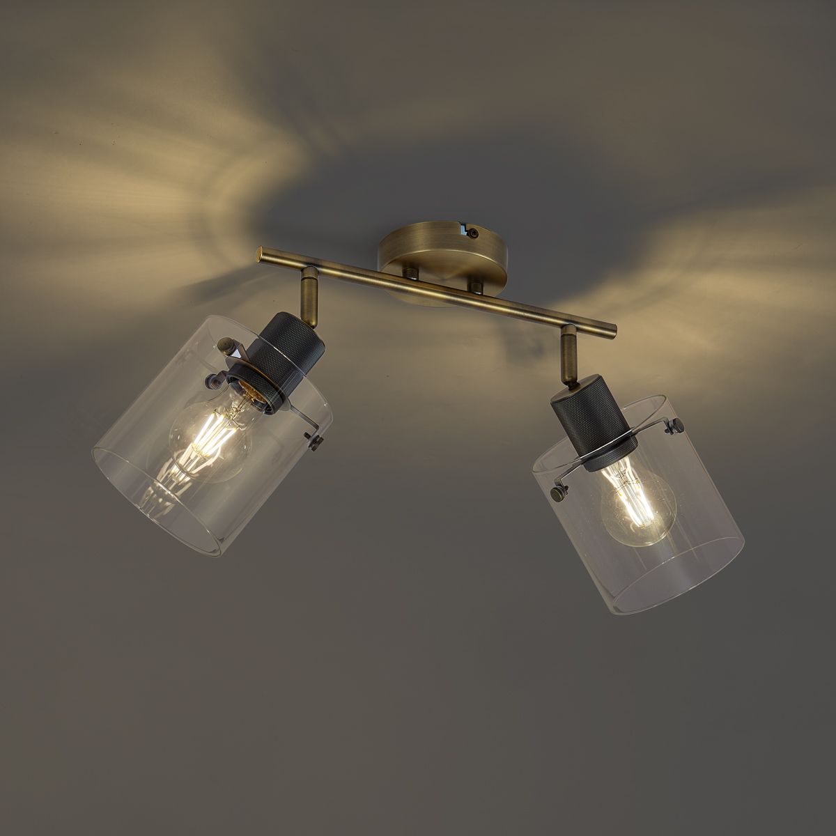 Design plafondspot brons met helder glas 2-lichts - Domo