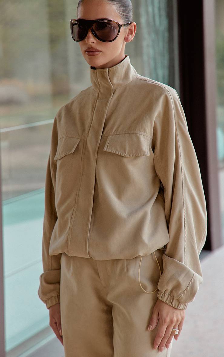 Sable Veste Zippée Col Montant Effet Peau De Pêche